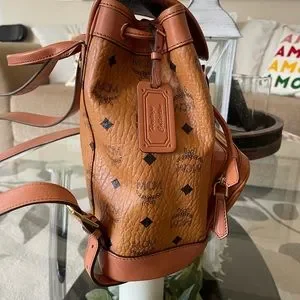 MCM Heritage Drawstring Small Backpack Leather Small Aren Drawstring Backpack in Visetos Cognac | MCM ®US main image 3